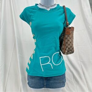 Surf Y2K Vintage Roxy Swim Teal/Aqua with Stripes and Roxy Graphic/Logo